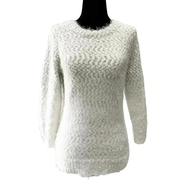 Ricki’s Sweater Fluffy Crewneck Pullover 3/4 Sleeves Ivory Grey Ombré Small - Picture 1 of 17